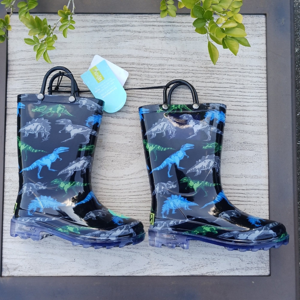 New Western Chief Rain Boots Sz 11 Toddler Dinosaurs Waterproof Light Up